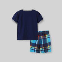 Boys Shark Applique T-Shirt With Checkered Print Shorts Set Tshirts   