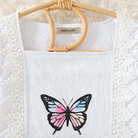 Girls White Short Sleeve Butterfly Print Top With Denim Skirt Set 2 pc. Sets