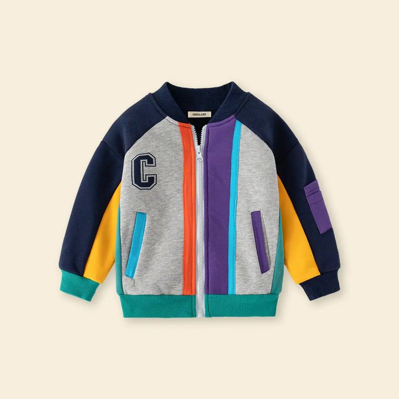 Boys Multicolor Letter C Printed Varsity Jacket Coats & Jackets