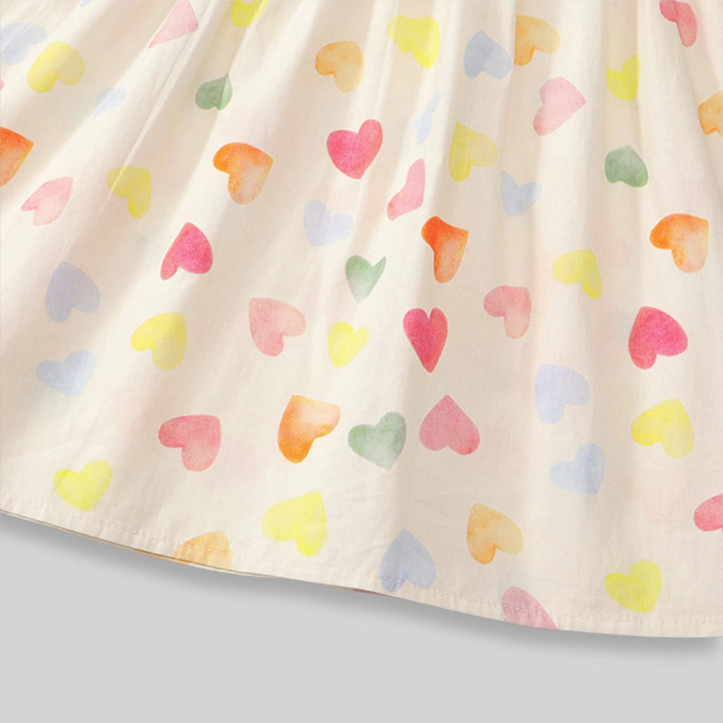 Girls Apricot Heart Printed Flutter Sleeve A-Line Dress Casual Dresses
