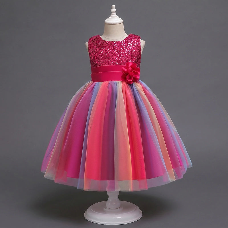 Girls Red Sequin Embellished Fit & Flare Party Wear Dress With Flower Applique Party Dresses Red 2-3 Y