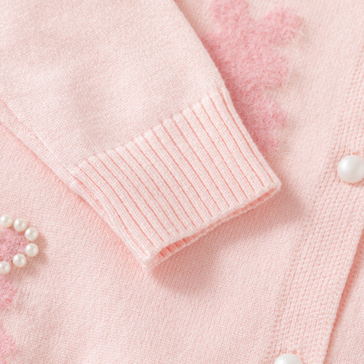 Girls Light Pink Self-Design Winter Cardigan Sweaters & Cardigans