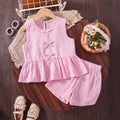 Girls Pink Striped Sleeveless Peplum Top With Shorts Sets 2 pc. Sets Pink 3-4 Y