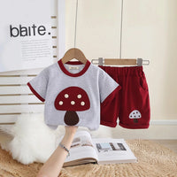 Girls Maroon Mushroom Embroidered T-Shirt With Shorts Set Sets Maroon 1-2 Y