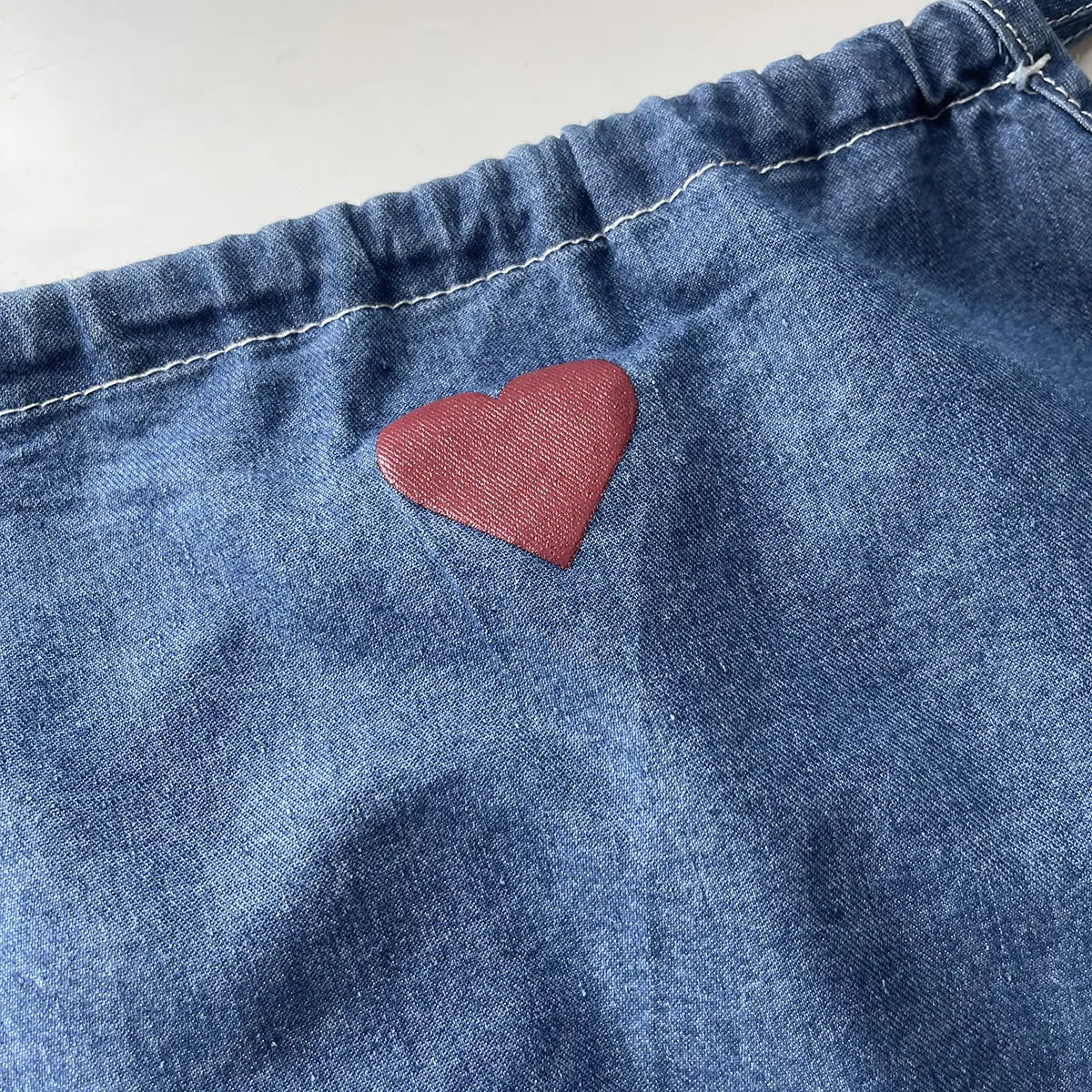 Girls Blue Denim Heart Embroidered Top With Capri Sets Sets