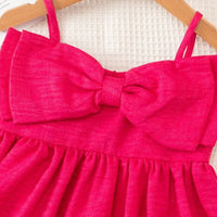 Girls Fuchsia Textured Sleeveless Fit & Flare Dress With Bow Detail Casual Dresses