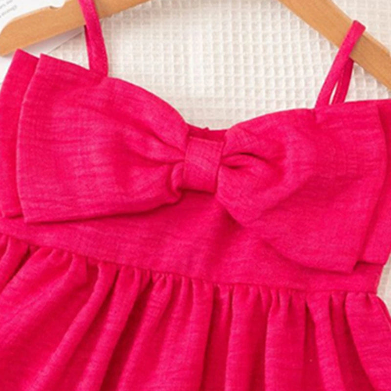 Girls Fuchsia Textured Sleeveless Fit & Flare Dress With Bow Detail Casual Dresses