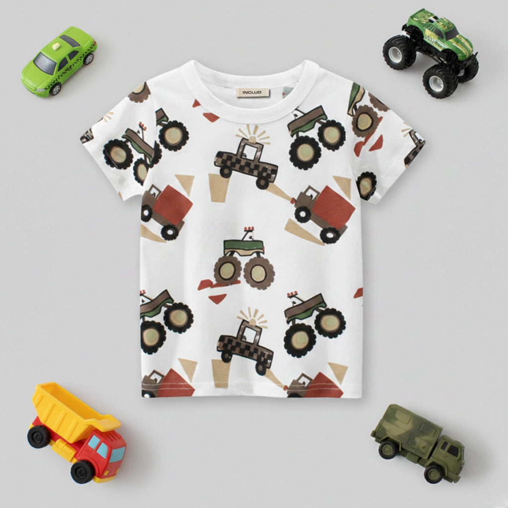 Boys Off White Car Cartoon Printed Short Sleeves T-Shirt Tshirts Off White 1-2 Y