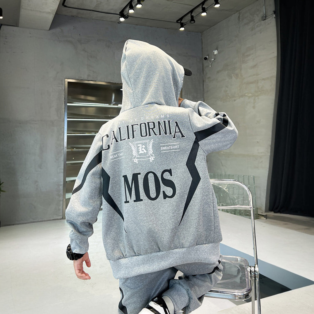 Boys Grey Abstract Printed Winter Zipper Hoodie With Jogger Set 2 pc. Sets