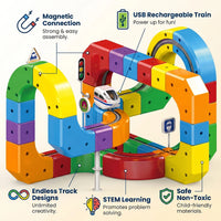 Electric Train Track Set for Kids -3D Anti-Gravity Flexible Tracks with Motorized Train, Traffic Signs & STEM Building Play Trending Accessories