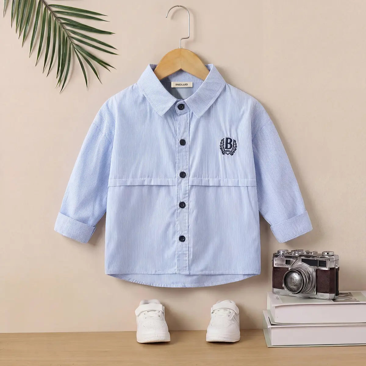 Boys Light Blue Pin Stripes Shirt With long Sleeves Shirts Light Blue 1-2 Y