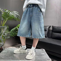 Boys Light Blue Embroidered Denim Shorts Shorts