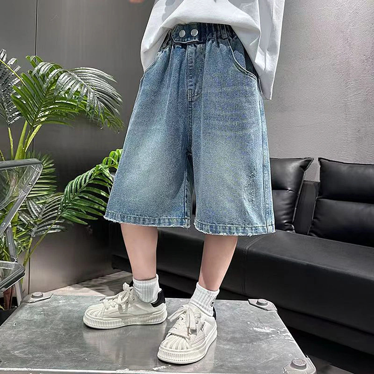Boys Light Blue Embroidered Denim Shorts Shorts