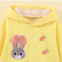 Girls Yellow Solid Rabbit Applique Hooded Sweatshirt With joggers Set 2 pc. Sets