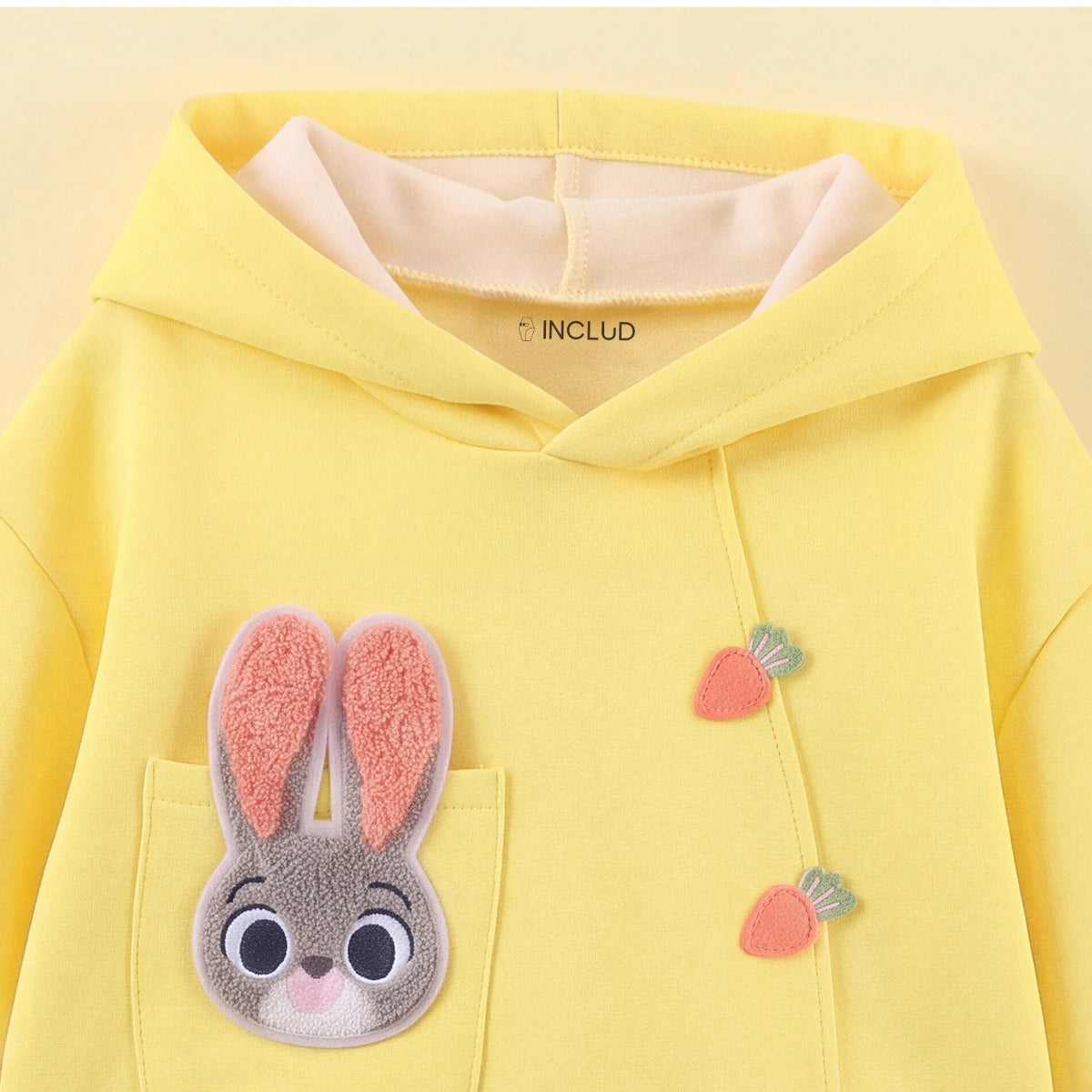Girls Yellow Solid Rabbit Applique Hooded Sweatshirt With joggers Set 2 pc. Sets