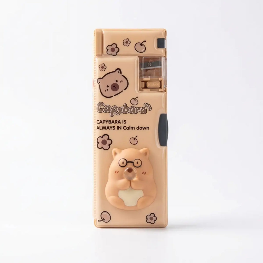 Capybara Theme Kids Stationery Box Plastic Magnetic Pencil Case Trending Accessories Peach Onesize