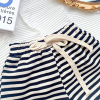 Girls Striped Bow Applique Top With Shorts Sets   