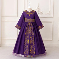 Girls Purple Printed Fit & Flare Dress With Long Sleeves Casual Dresses Purple 3-4 Y