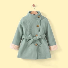 Girls Green Textured Long Sleeve Trench Coat Coats & Jackets Green 1-2 Y