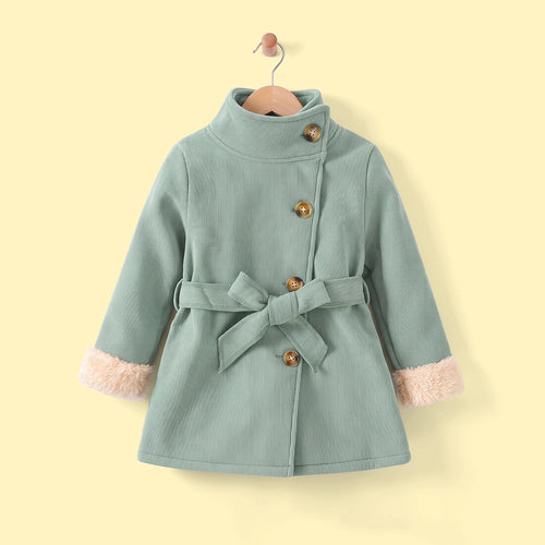 Girls Green Textured Long Sleeve Trench Coat Coats & Jackets Green 1-2 Y
