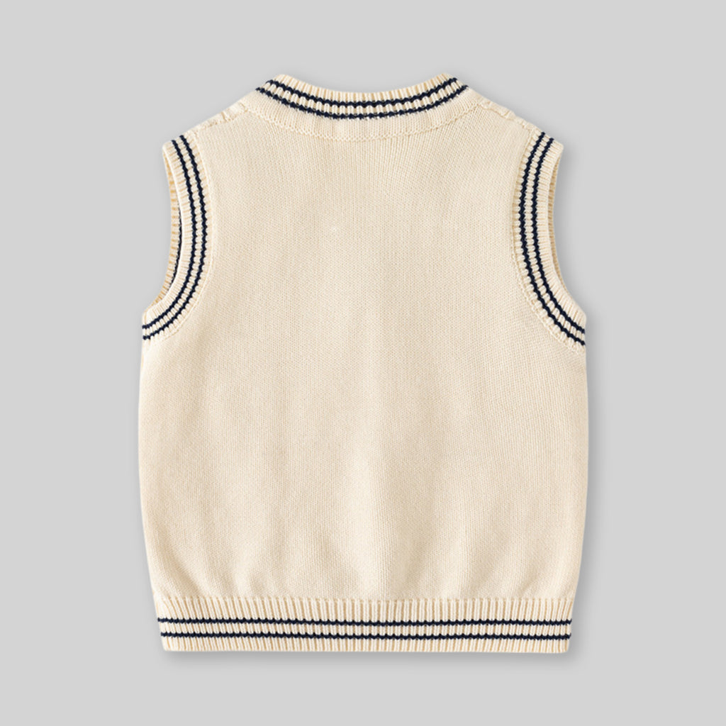 Boys Off White Self-Design Sweater Vest Sweaters & Cardigans