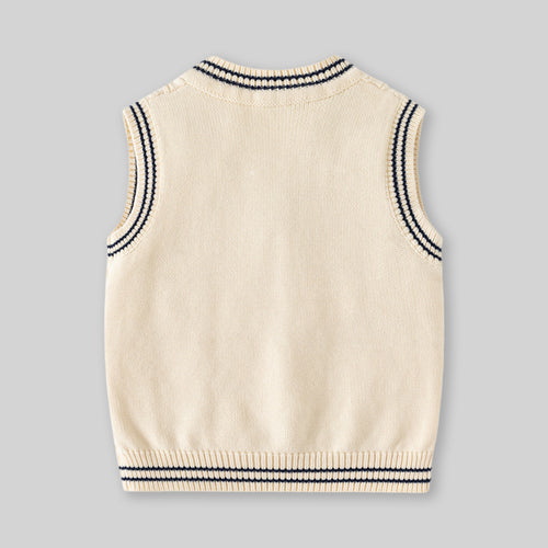 Boys Off White Self-Design Sweater Vest Sweaters & Cardigans