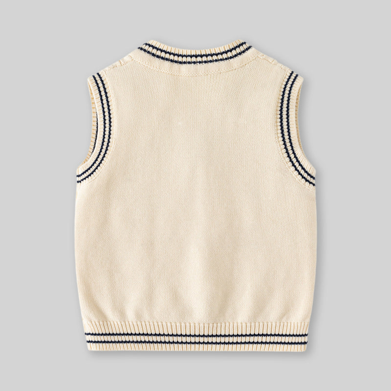 Boys Off White Self-Design Sweater Vest Sweaters & Cardigans