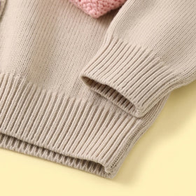 Girls Beige Heart Applique Long Sleeve Cardigan Sweaters & Cardigans