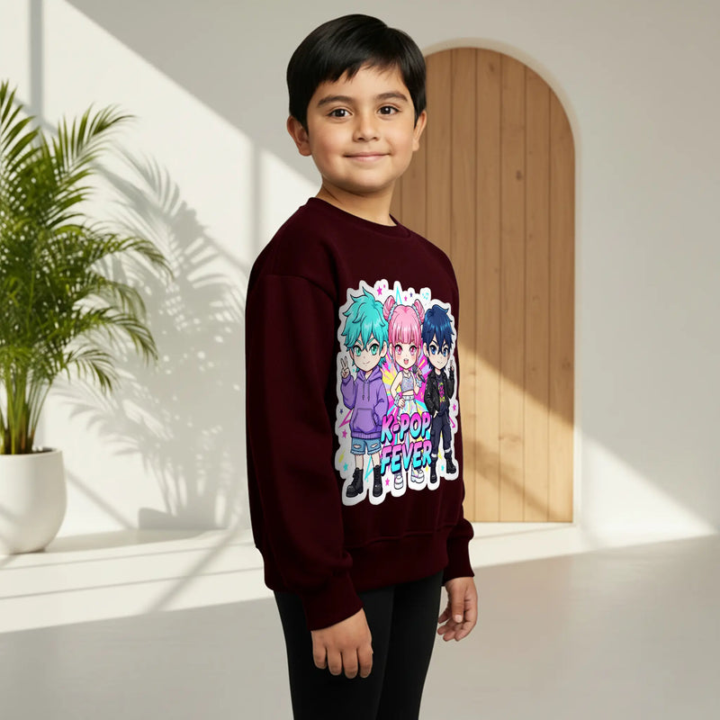 Boys Maroon K -Pop Fever Graphics Crew-Neck Sweatshirt Sweatshirts & Hoodies