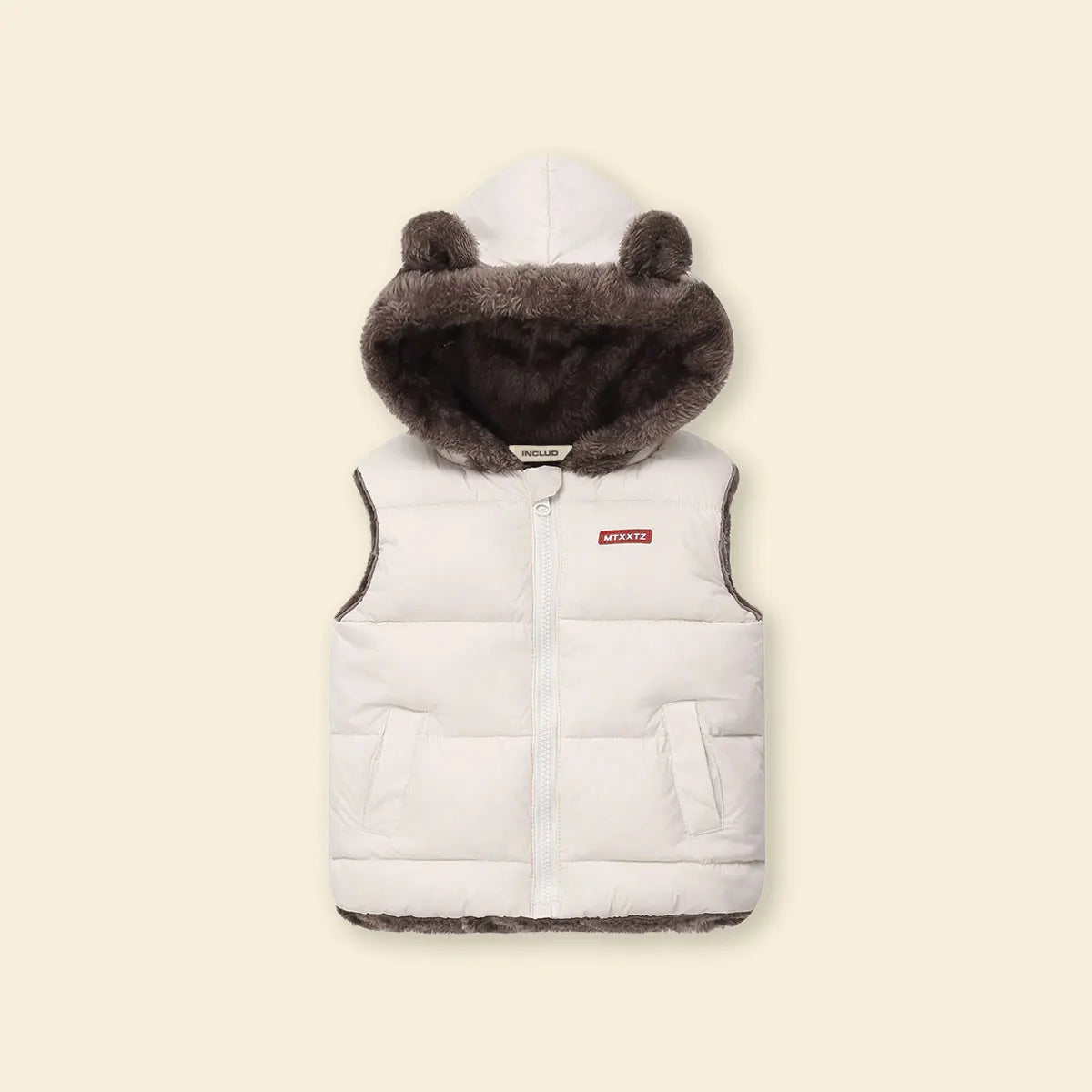 Boys Off White Sleeveless Hooded Puffer Vest With Faux-fur Trim Coats & Jackets