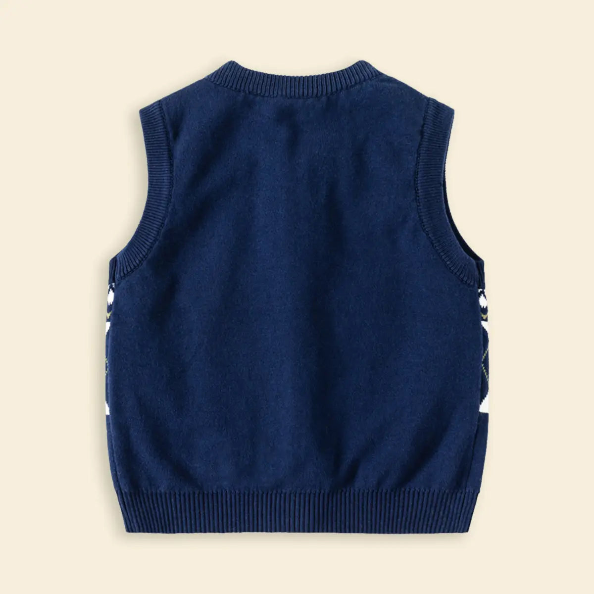 Girls Navy Blue Self-Design Argyle Pattern Button-up Cardigan Sweaters & Cardigans