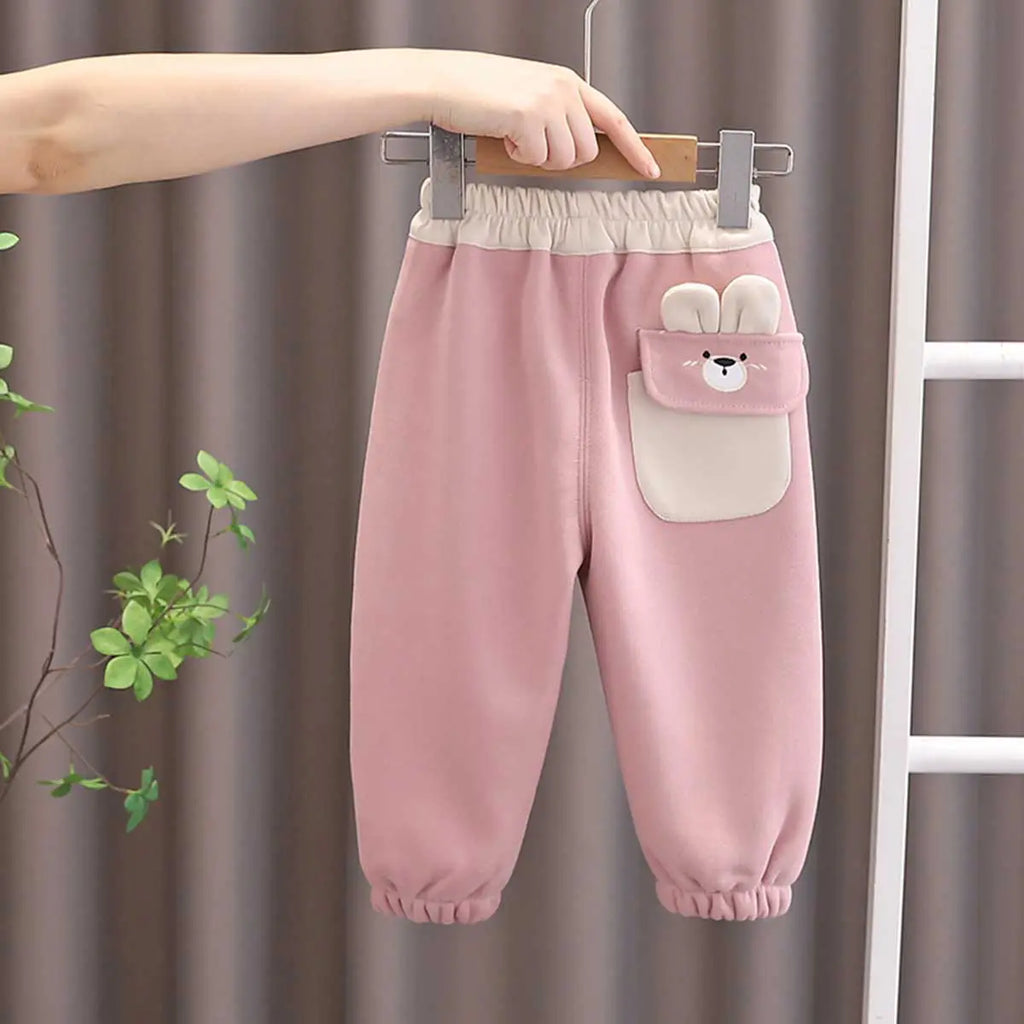 Boys Pink Bear Embroidered Patched Jogger Trackpants & Joggers