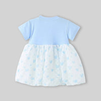 Girls Light Blue Heart Print Mock-Layered Pinafore Dress Casual Dresses