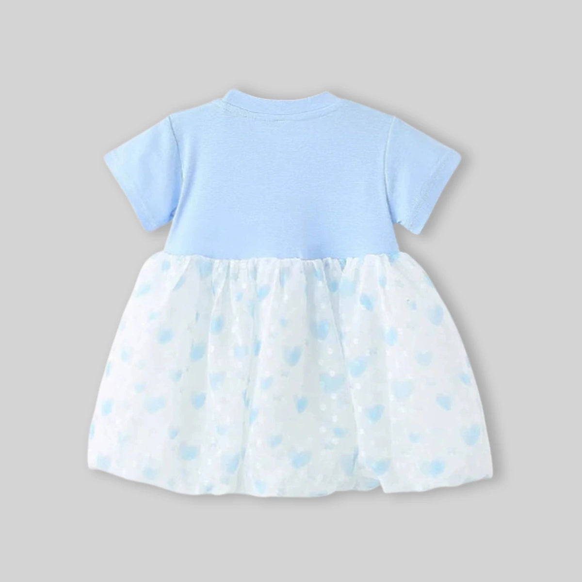 Girls Light Blue Heart Print Mock-Layered Pinafore Dress Casual Dresses