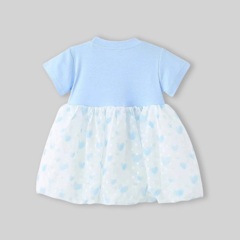Girls Light Blue Heart Print Mock-Layered Pinafore Dress Casual Dresses