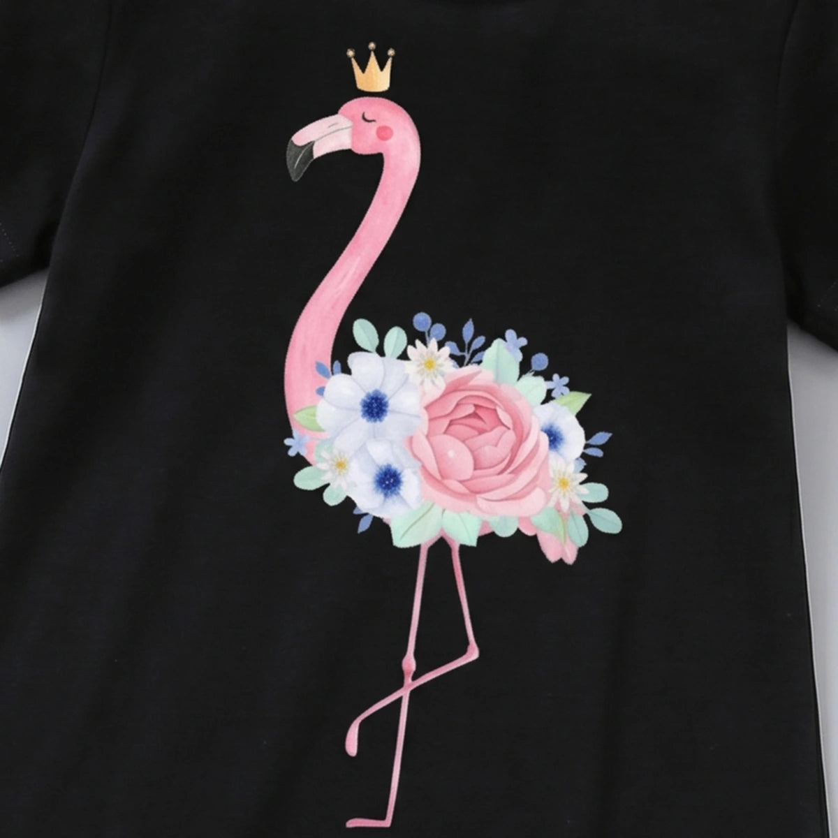 Girls Black Flamingo Print Short Sleeve T-Shirt Dress Casual Dresses