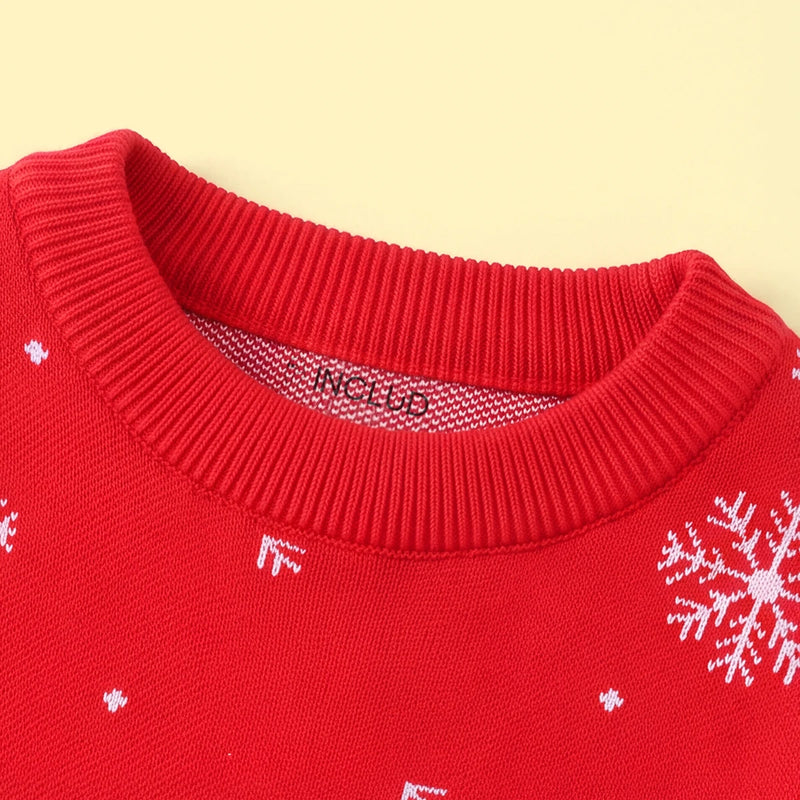 Boys Red Sweater With Cute Reindeer and Snowflake Design Sweaters & Cardigans
