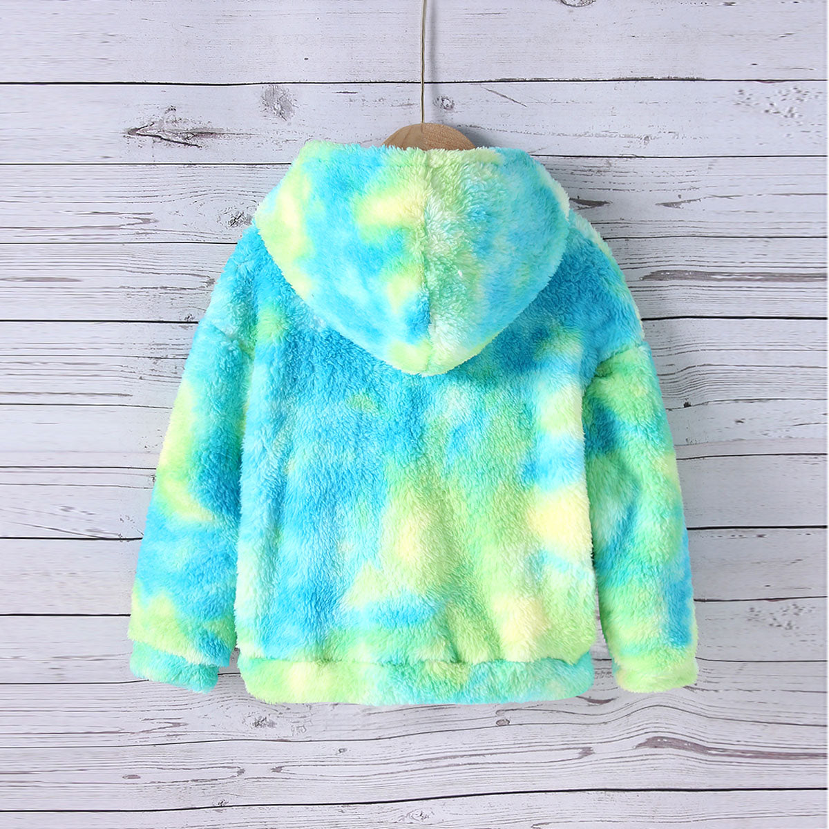 Girls Green Tie Dye Printed Hooded Neck Pullover Winter Sweatshirt Sweatshirts & Hoodies