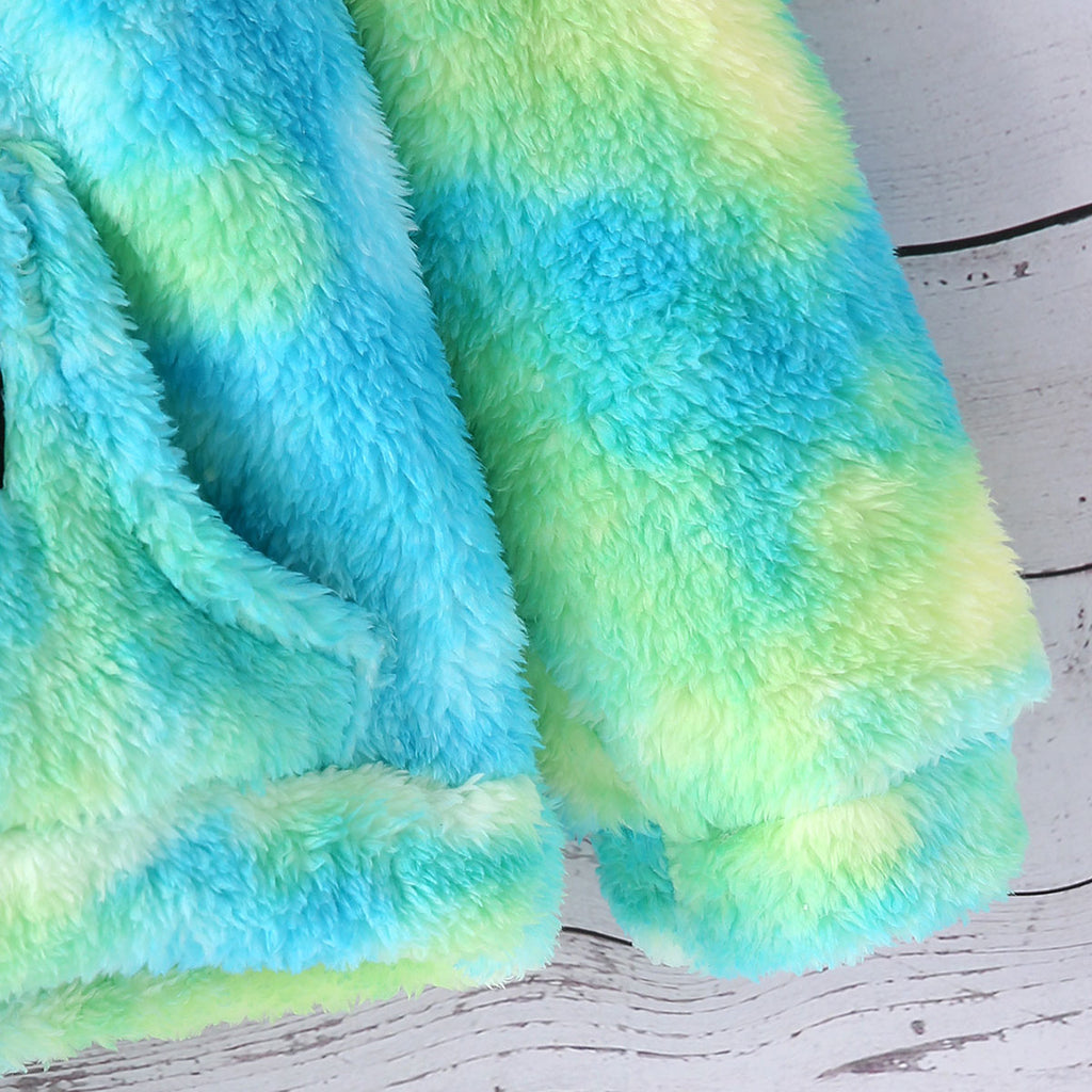 Girls Green Tie Dye Printed Hooded Neck Pullover Winter Sweatshirt Sweatshirts & Hoodies