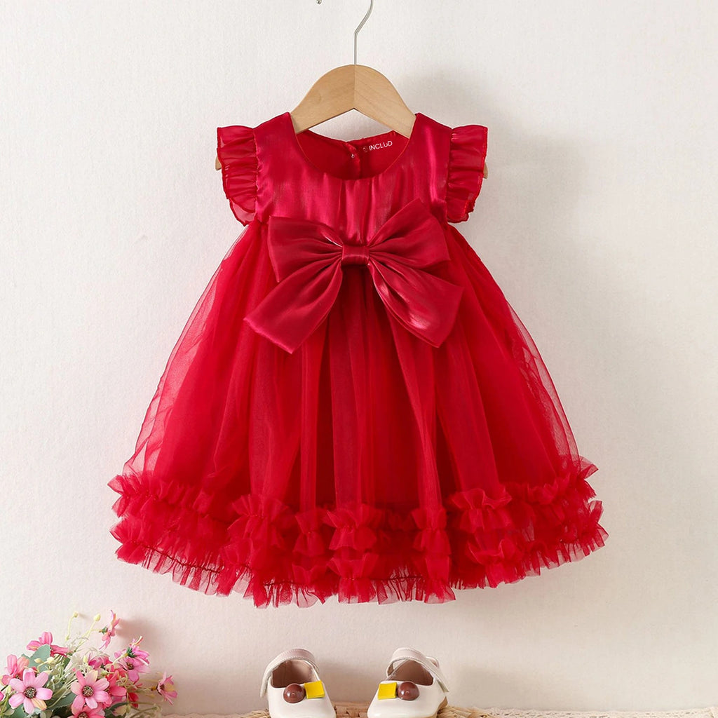 Girls Red Bow Applique Fit & Flare Dress Casual Dresses Red 1-2 Y