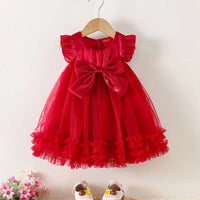 Girls Red Bow Applique Fit & Flare Dress Casual Dresses Red 1-2 Y