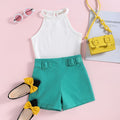Girls Halter Neck Sleeveless Top With Shorts 2 pc. Sets White 3-4 Y 