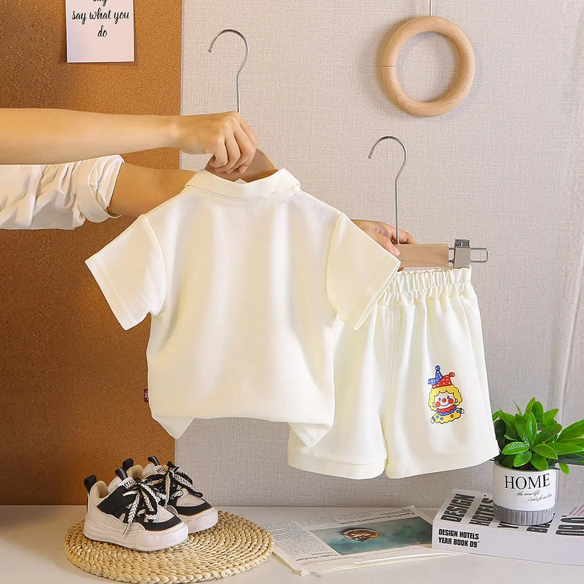Boys Off White Clown Printed Polo T-Shirt With Shorts Co-ord Sets Sets