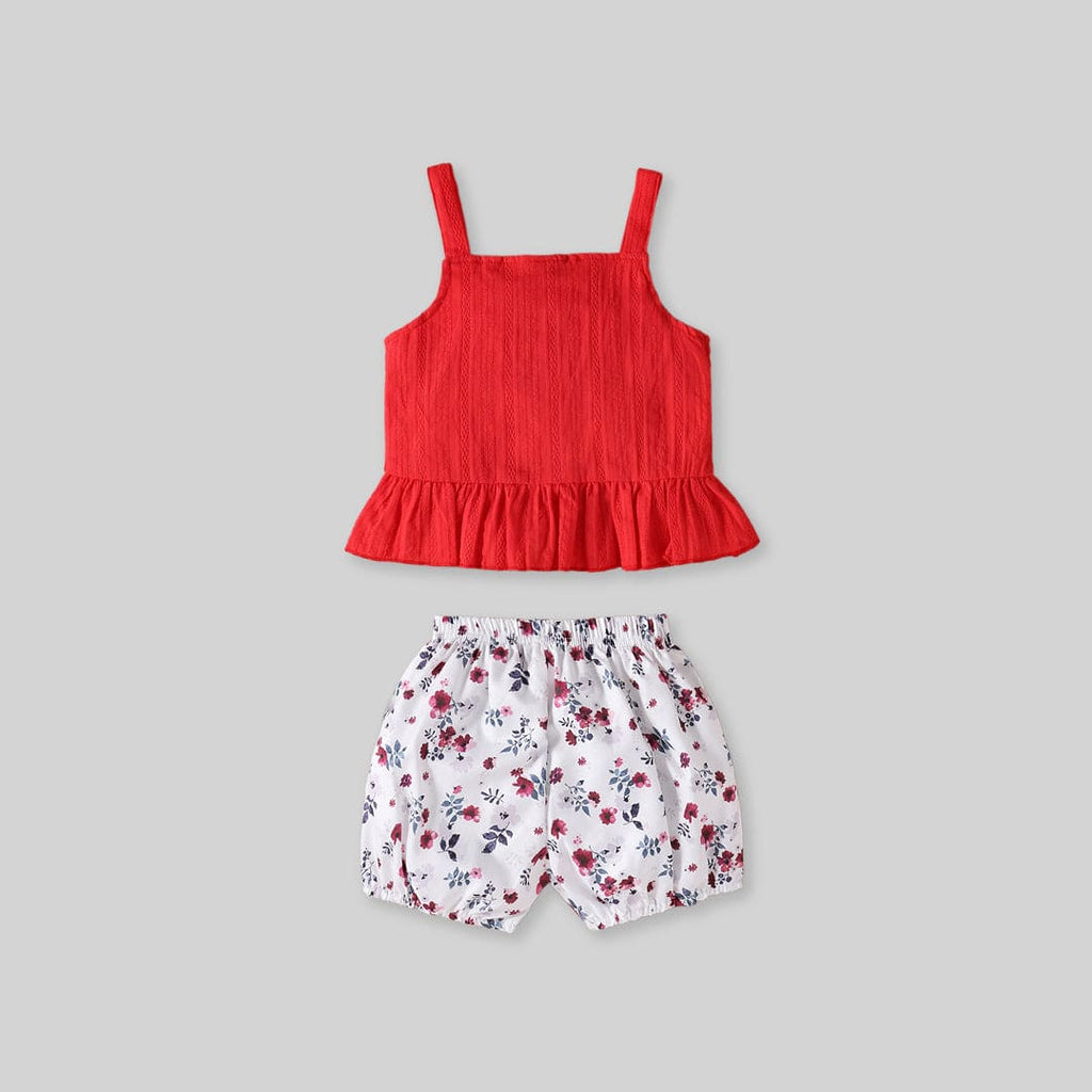 Girls Camisole Top With Floral Printed Shorts
