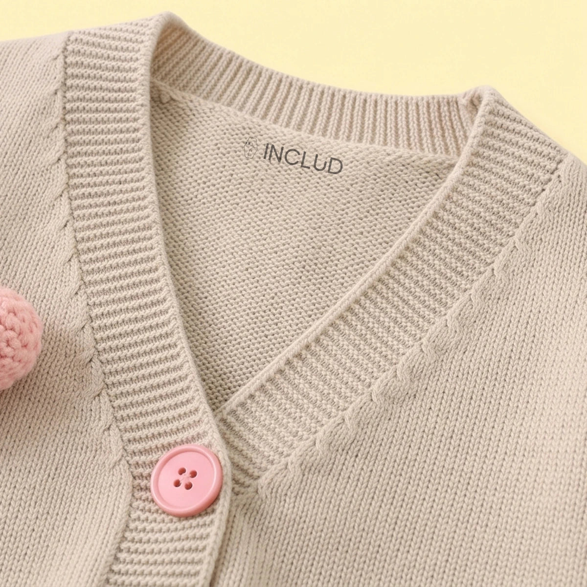 Girls Beige Heart Applique Long Sleeve Cardigan Sweaters & Cardigans