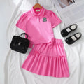 Girls Pink Short Sleeves Polo Top With Skirt Co-ord Sets Sets Pink 7-8 Y