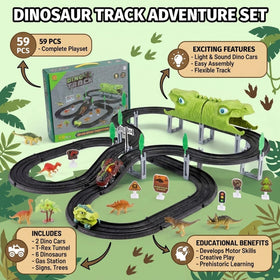 Dinosaur Track Car Toy Set for Kids -59 PCS DIY Race Track with 2 Dino Cars Educational Toy for Boys & Girls Trending Accessories