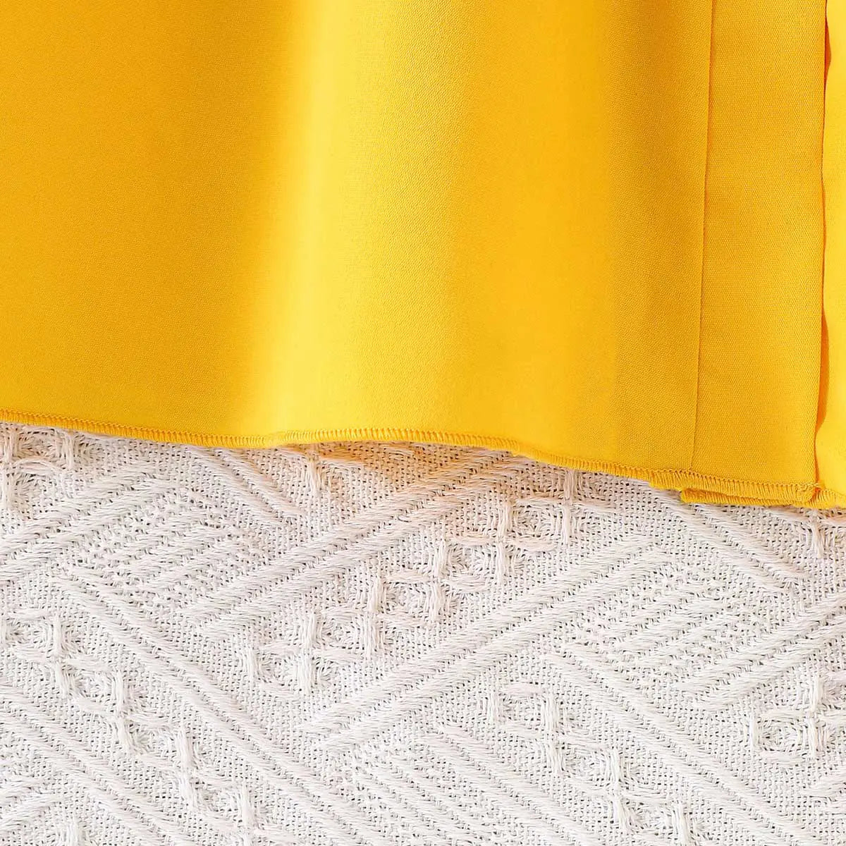 Girls Yellow Solid Flowers Appliqued Shirt Dress Casual Dresses