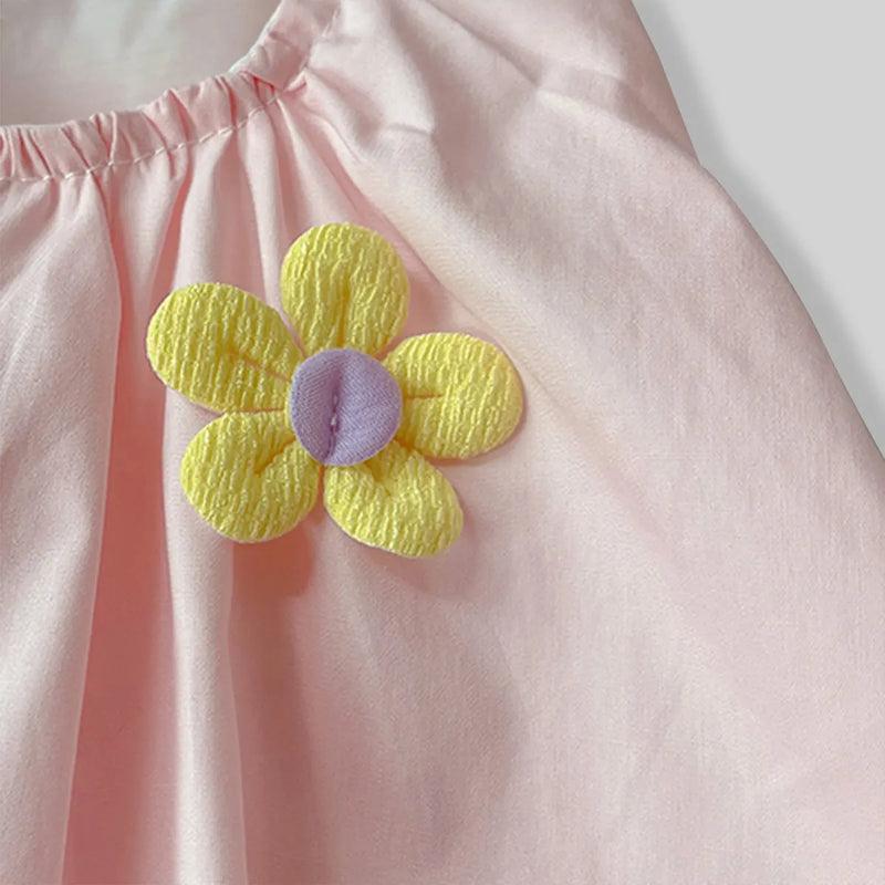 Girls Light Pink Flowers Applique Sleeveless Balloon Dress Casual Dresses