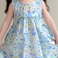 Girls Blue Floral Print Sleeveless A-Line Casual Dress Casual Dresses